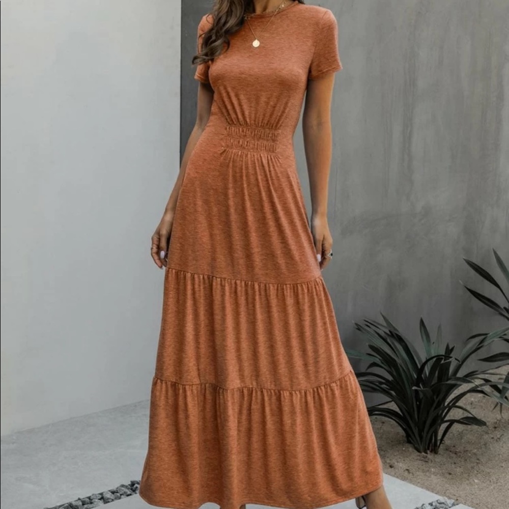 Ruched front ruffle hem maxi a-line Dress